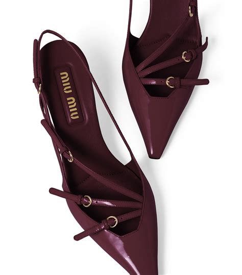 Miu Miu Faux Pearl Accents Patent Leather Slingback Sandals